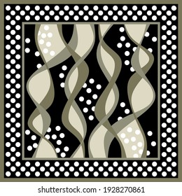 Polka dot with wavy line pattern. Vector design patch for print, textile, scarf design. EPS10 Illustration.