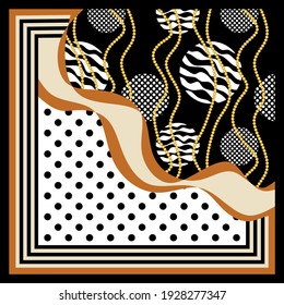 Polka dot, wavy line with zebra  pattern. Vector design patch for print, textile, scarf design. EPS10 Illustration.