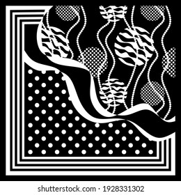 Polka Punkt, wellige Linie mit Zebra-Muster. Vektordesign-Patch für Druck, Textilien, Schal-Design. EPS10-Illustration.