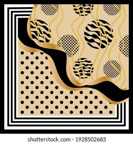 Polka dot, wavy line with zebra  pattern. Vector design patch for print, textile, scarf design. EPS10 Illustration.