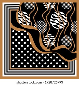 Punto Polka, línea ondulada con patrón de cebra. Parche de diseño de vectores para impresión, textil, diseño de bufanda. Ilustración EPS10.