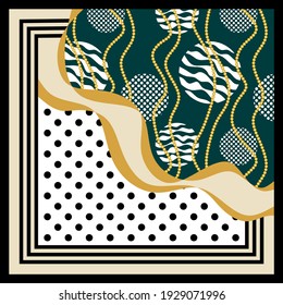 Polka dot, wavy line with zebra  pattern. Vector design patch for print, textile, scarf design. EPS10 Illustration.