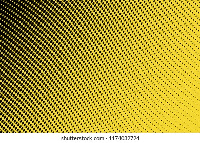 Polka dot yellow black halftone pattern. Gradient dots background. Modern pop art vector illustration. Abstract curves. Points backdrop. Bright colors dotted spotted pattern