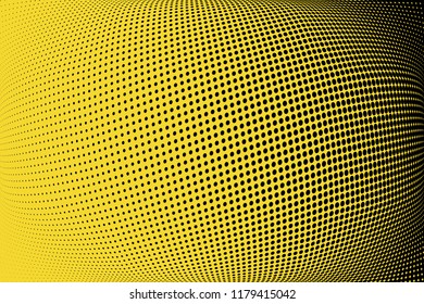 Polka dot yellow black halftone pattern. Gradient dots background. Modern pop art vector illustration. Abstract curves. Points backdrop. Bright colors dotted spotted pattern