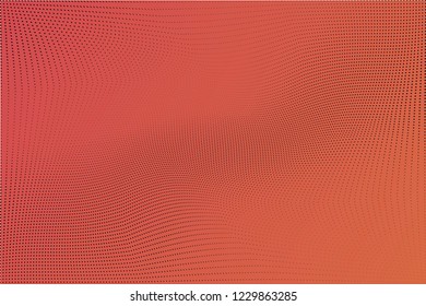 Polka dot yellow orange halftone pattern. Gradient dots background. Modern vector illustration. Abstract curves. Points backdrop. Bright colors dotted spotted pattern