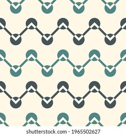 Ornamento clásico Polka dot y zigzag. círculos repetidos, líneas sin inconvenientes. Fondo geométrico simple. Impresión de superficie geográfica. Papel de pantalla abstracto de diseño minimalista. Ilustración del vector