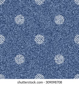Polka dots background. Vector Denim seamless pattern. Blue jeans cloth.