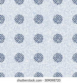 Polka dots background. Vector Denim seamless pattern. Light Blue jeans cloth.