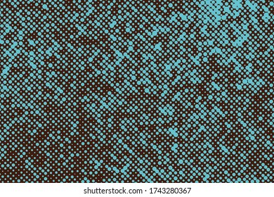 Polka dots blue, brown background. Vector halftone illustration. Geometric monochrome dotted pattern. Pop art cover with bubbles in contrast colors.  