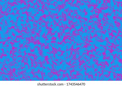 Polka hat blauen, rosa Hintergrund. Vector Halftone Illustration. Geometrisches monochrome gepunktetes Muster. Pop Art Cover mit Bläschen in Kontrastfarben. 