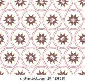 Polka dots brown snowflake flower seamless pattern. Flowers. Ethnic print. Boho autumn Simple design. Vector geometric background. Can be used in printing, textile, wrapping, web-design.