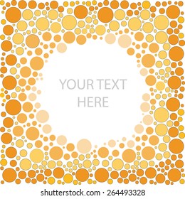 Polka dots card or frame. Halftone dots background. Vector illustration. Greeting card, cute template for your design.