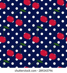 polka dots and cherries seamless background