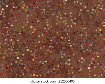 Polka dots colorful texture over brown scratched background