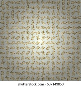 Polka dots, confetti. Beige and gold seamless pattern. Vector illustration. Texture of gold foil. Art deco style. Shiny backdrop. Abstract geometric modern background.