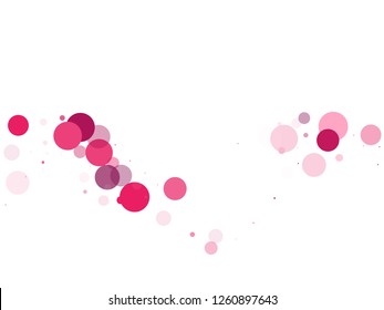 Polka dots confetti vector background. Vibrant colorful round shapes falling on white. Pink magenta round elements scatter flying. Splash of polka dot elements. New Year decoration.