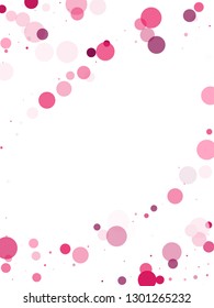 Polka dots confetti vector background. Trendy round shapes decor isolated on white. New Year decoration. Splash of polka dot elements. Pink magenta round elements scatter flying.