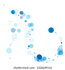 Polka dots confetti vector background. Baby shower decor. Banner, poster, flyer cool backgound. Splash of polka dot elements. Abstract snow, blue cyan snowflakes flying.