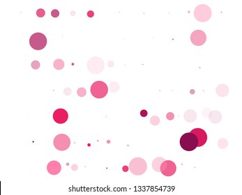 Polka dots confetti vector background. New Year decoration. Trendy round shapes decor isolated on white. Splash of polka dot elements. Pink magenta round elements scatter flying.
