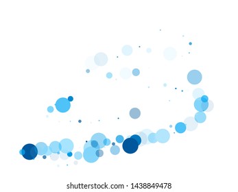 Polka dots confetti vector background. Abstract snow, blue cyan snowflakes flying. Party decoration. Splash of polka dot elements. Greeting or invitation card backgound.