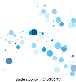 Polka dots confetti vector background. Vibrant colorful round shapes falling on white. Abstract snow, blue cyan snowflakes flying. Splash of polka dot elements. Christmas design.