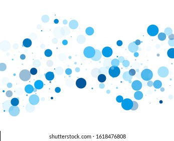 Polka dots confetti vector background. Abstract snow, blue cyan snowflakes flying. Banner, poster, flyer cool backgound. Splash of polka dot elements. Baby shower decor.