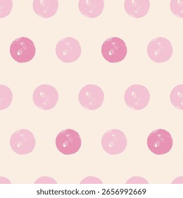 Patrón sin costuras de coqueta de lunares. Fondo interminable de tiza femenina. Ingenuo adorno de punto simple repetir cubierta. Ornamento continuo redondeado. Diseño de patrón de superficie con motivo infantil. Ilustración vectorial.