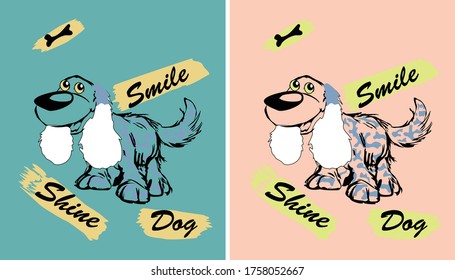 a polka dots dog and lettering smile & bone shape and dog in two color for boys and girls t shirt printing