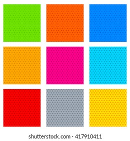 Polka dots, dotted pattern set. Set of 9 vivid colors.