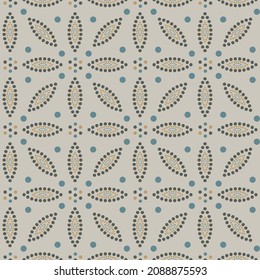 Polka dots flower pattern on grey background. Circle flower vector pattern.
