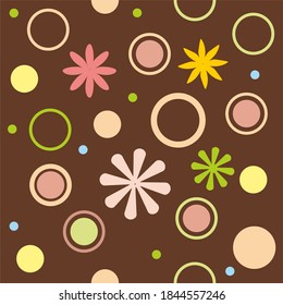 Polka Dots and flower seamless brown background