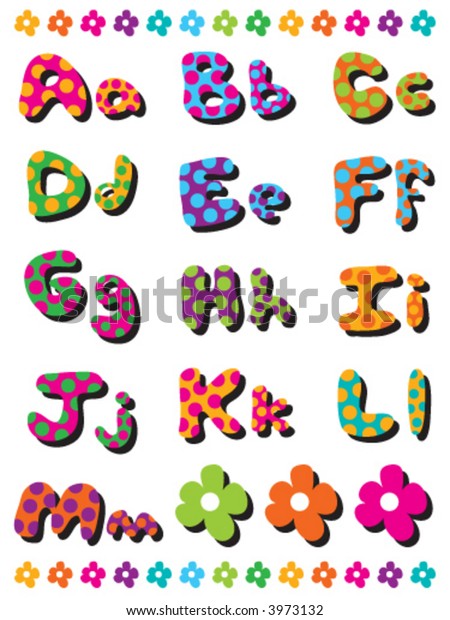 polka dots fun alphabets A to M (vector) - illustration for kids / part 1 of a full set