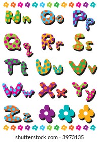 polka dots fun alphabets N to Z (vector) - illustration for kids / part 2 of a full set