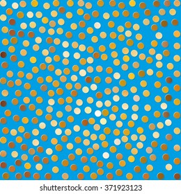 Polka dots gold pattern on a blue background.