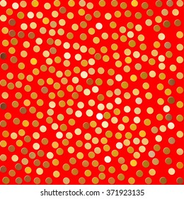 Polka dots gold pattern on a red background.
