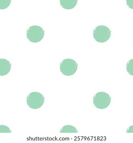 Polka dots green abstract seamless pattern marker drawn. Circular spots allover background. Round brush blobs repeat cover. Scribble painted elements. Vector surface design festive motif.