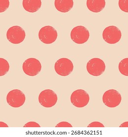 Polka dots groovy patrón sin fisuras. Crayón de fondo sin fin redondeado rojo. Tapa de repetición de punto simple ingenua. Ornamento continuo de los círculos. Vector dibujado a mano ilustración.