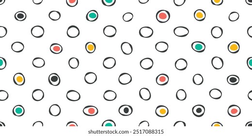 Polka dots interspersed with circles inside. Rings arranged in polka dots.