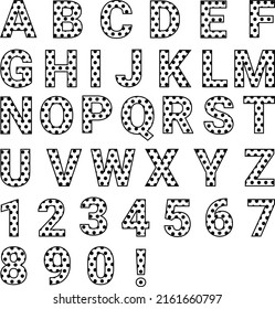 Polka dots letters, Alphabet letters and numbers with polka dots pattern, 