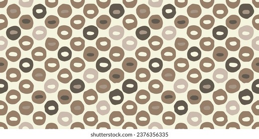 Polka dots made from crooked circles. Gray and brown circles. Vector polka dots pattern.