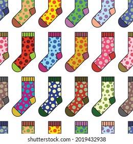 Polka dots multicolor socks seamless vector pattern
