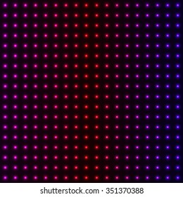 Polka dots neon blur led lights with glowing effects on night background, vector backdrop for techno style disco club laser show poster invitation 