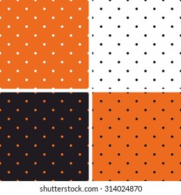 Polka dots orange, black and white vector background set. Tile decoration wallpaper or autumn pattern collection
