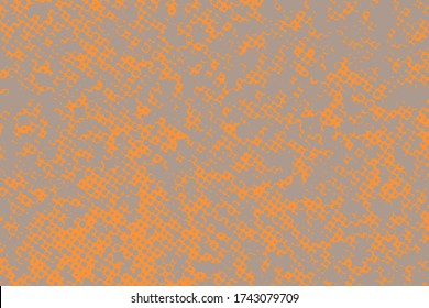 Polka dots orange, gray background. Vector halftone illustration. Geometric monochrome dotted pattern. Pop art cover with bubbles in contrast colors. Template design for poster, banner, card, flyer.