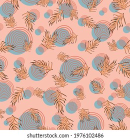 polka dots an palm leaves seamless vector pattern