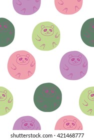 Polka dots panda seamless funny pattern. 