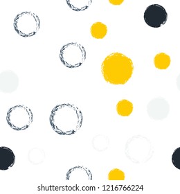 Polka dots pastel seamless pattern. Chalk brush hand drawn rounds, hoops, rings endless repeat print, abstract geometric pattern. Trending pastel ornament background. Polka dot vector illustration.