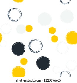 Polka dots pastel seamless pattern. Chalk brush hand drawn rounds, hoops, rings endless repeat print, abstract geometric pattern. Trending pastel ornament background. Polka dot vector illustration.