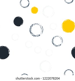 Polka dots pastel seamless pattern. Chalk brush hand drawn rounds, hoops, rings endless repeat print, abstract geometric pattern. Trending pastel ornament background. Polka dot vector illustration.