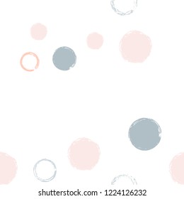 Polka dots pastel seamless pattern. Chalk brush hand drawn rounds, hoops, rings endless repeat print, abstract geometric pattern. Trending pastel ornament background. Polka dot vector illustration.